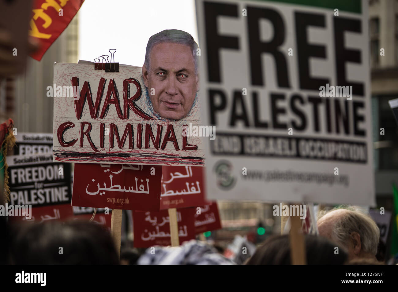 London, UK. 30 March, 2019. Palestinians and supporters gathered outside of the Israeli Embassy in London to mark the beginning of Nakba and to call on the global community to hold Israel to account for their violation of human rights and International law. David Rowe/ Alamy Live News. Stock Photo