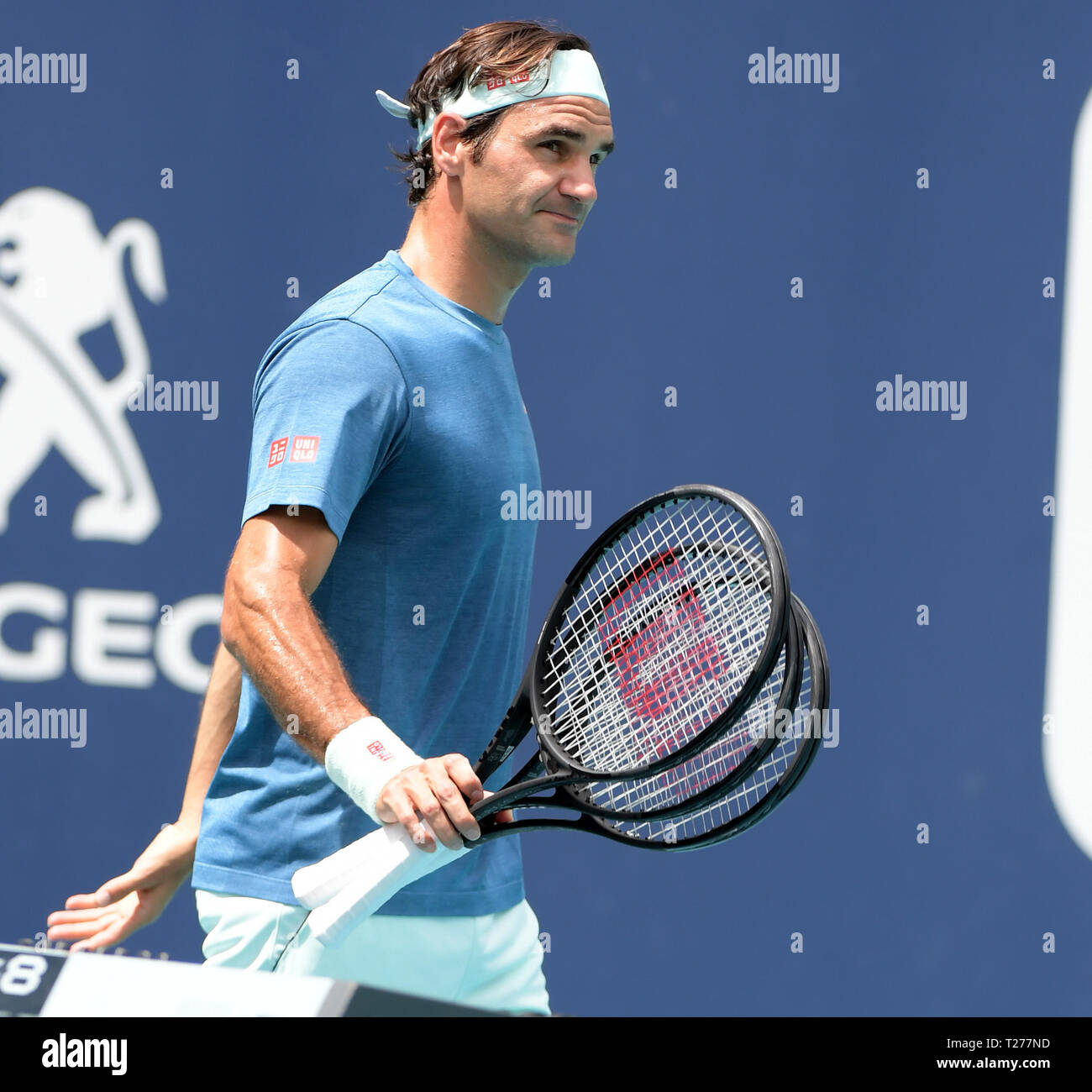 Florida, USA. 30th March 2019. Roger Federer on the practice court during  day thirteen of the Miami Open tennis on March 30, 2019 in Miami Gardens,  Florida. People: Roger Federer Credit: Storms