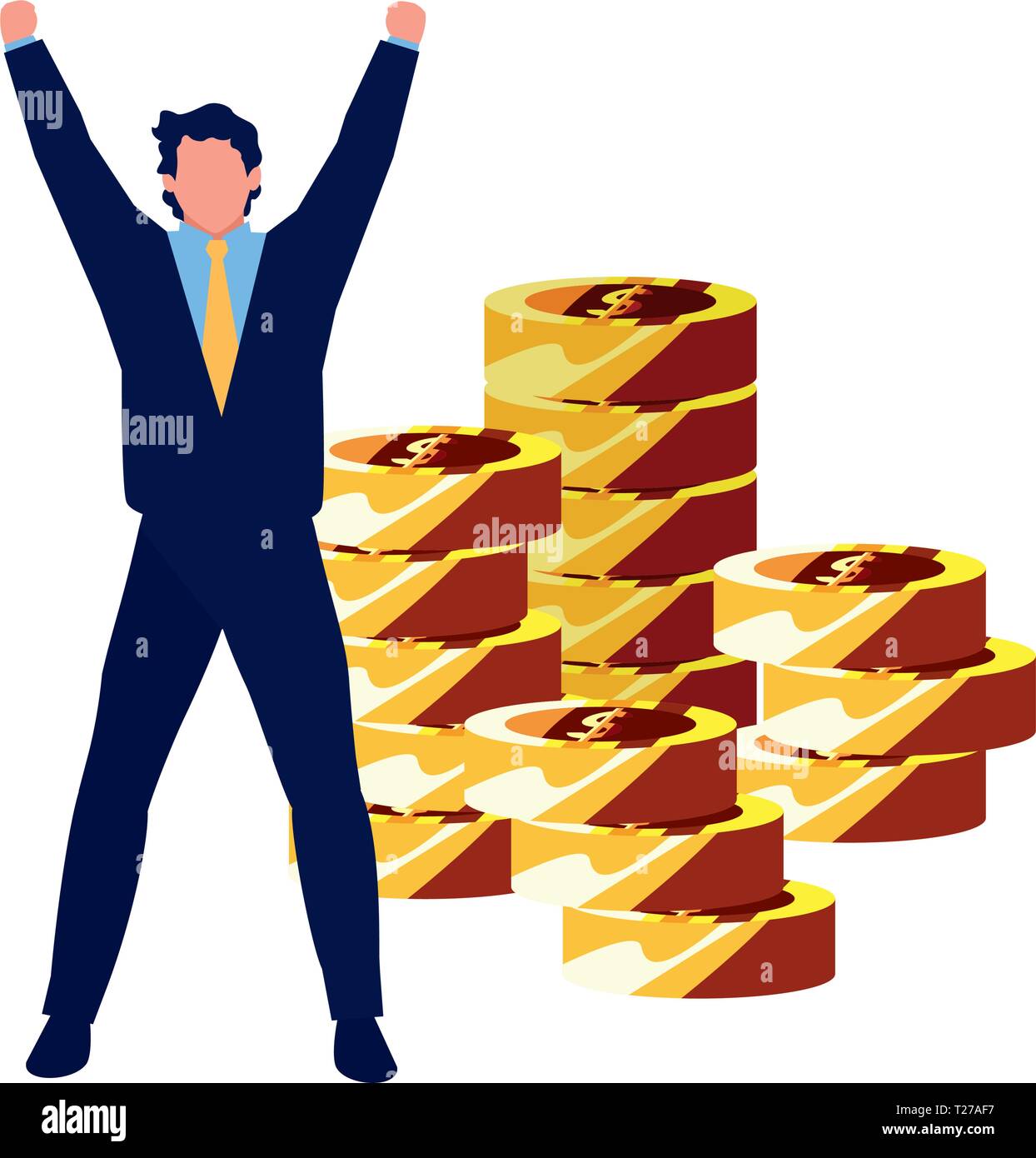 successful businessman coins stacked money vector illustration Stock ...