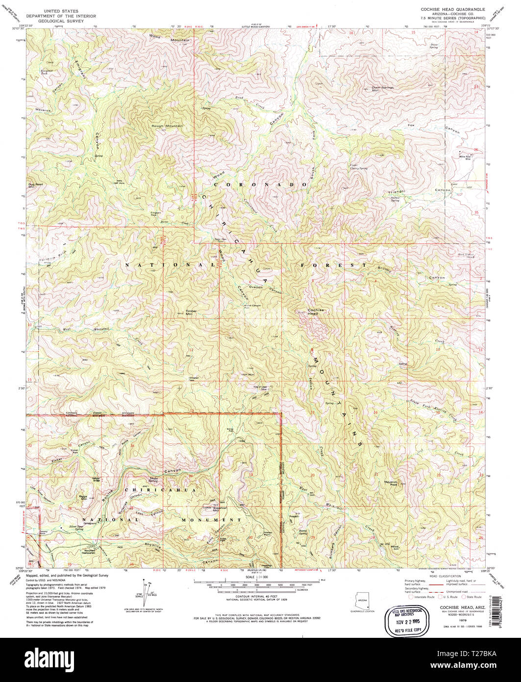 USGS TOPO Map Arizona AZ Cochise Head 310932 1979 24000 Restoration Stock Photo