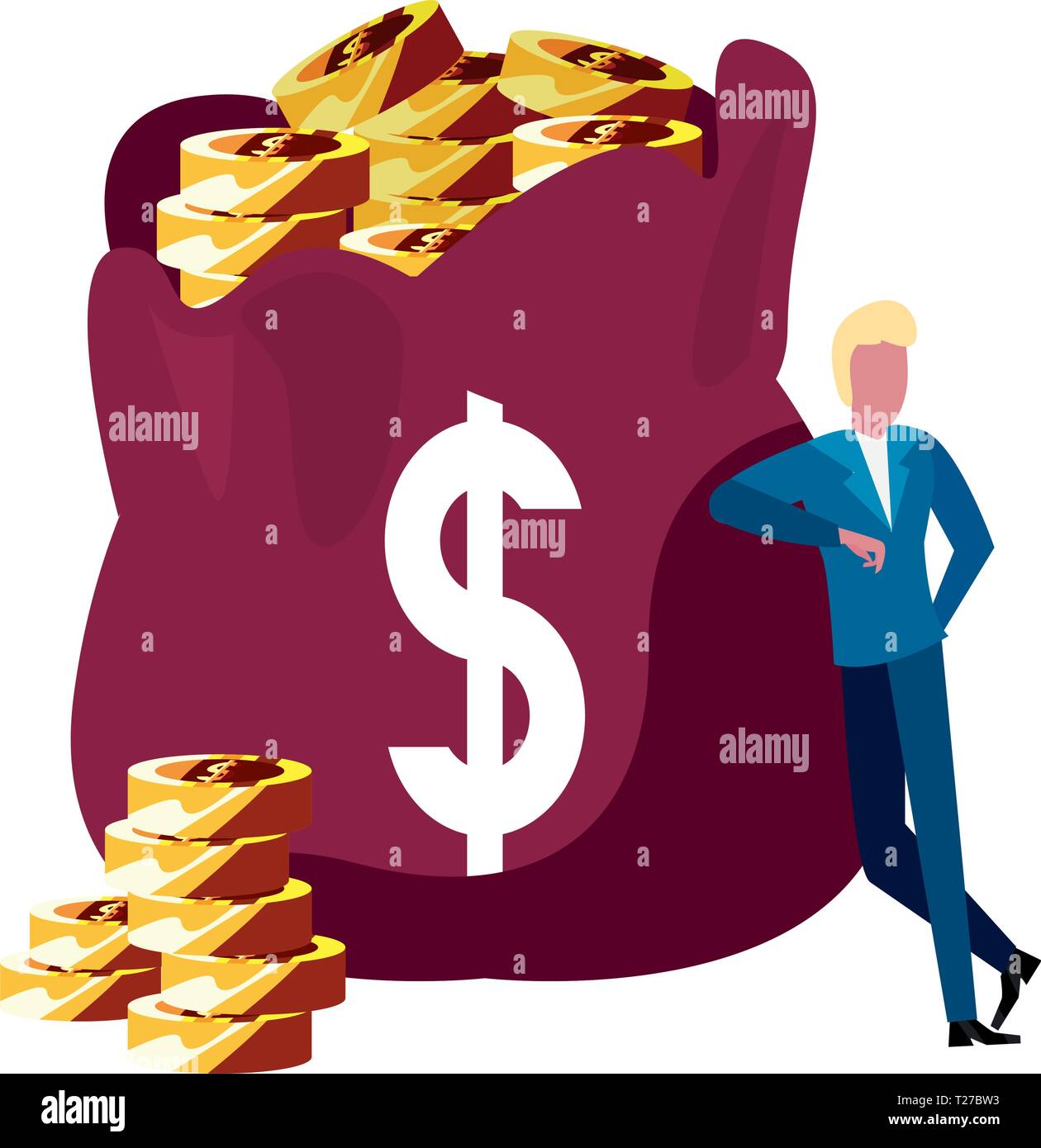 businessman money bag bank savings vector illustration Stock Vector ...