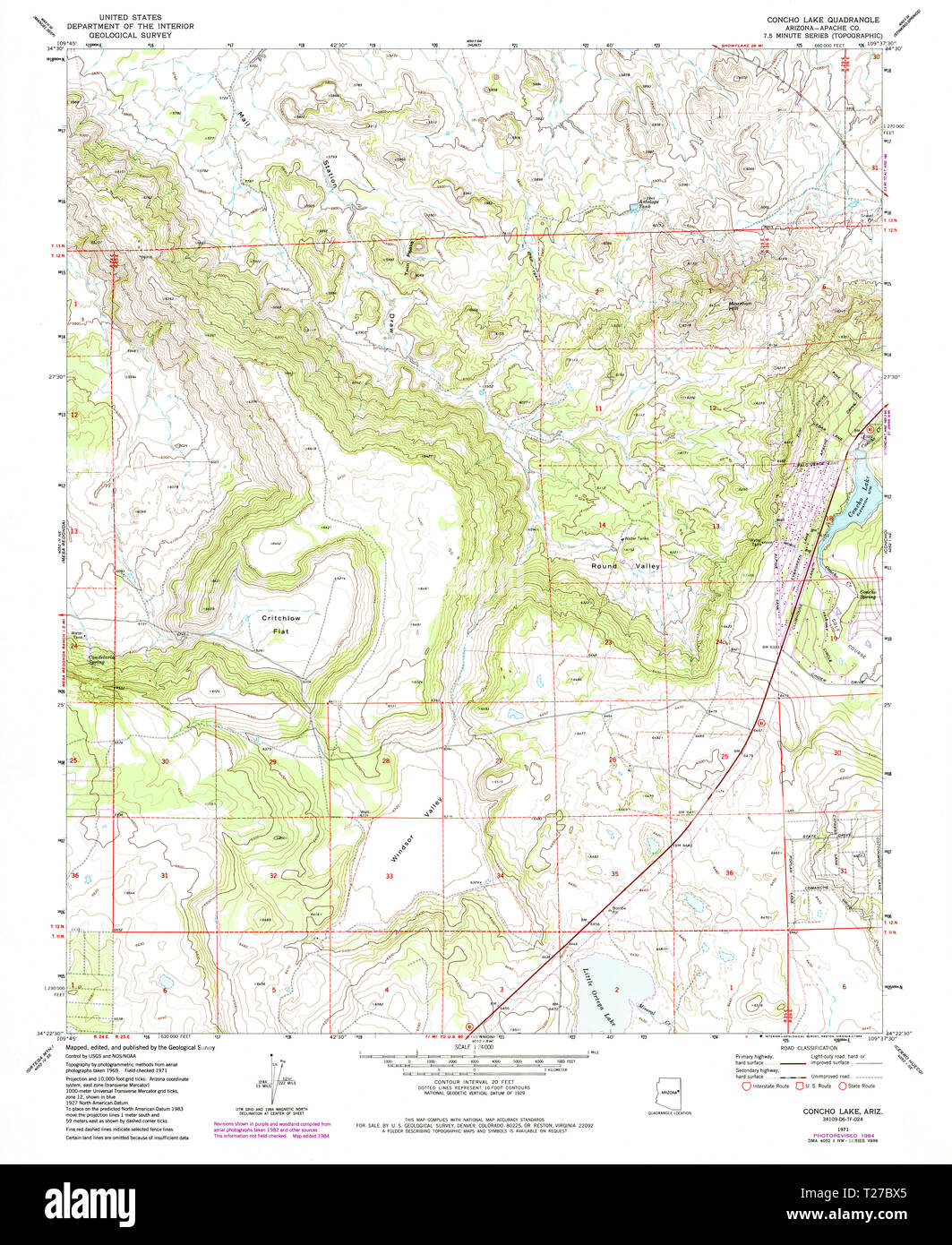 USGS TOPO Map Arizona AZ Concho Lake 310959 1971 24000 Restoration