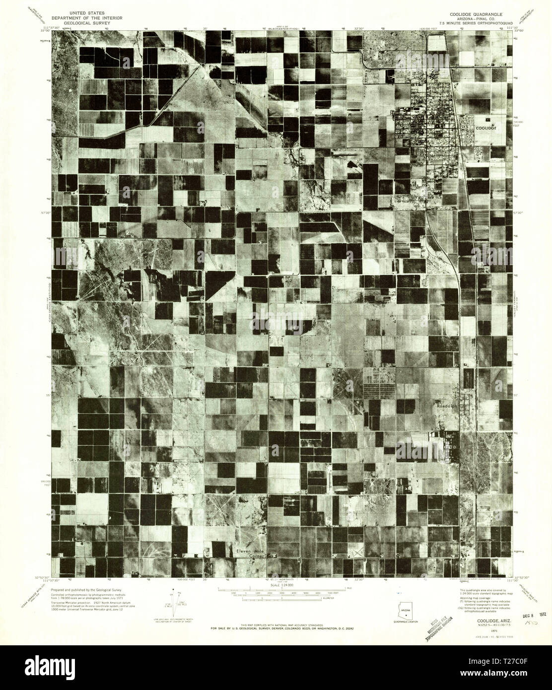 USGS TOPO Map Arizona AZ Coolidge 310973 1971 24000 Restoration Stock