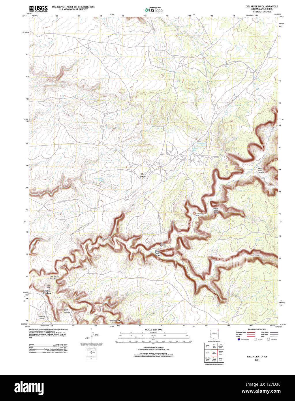 USGS TOPO Map Arizona AZ Del Muerto 20111026 TM Restoration Stock Photo