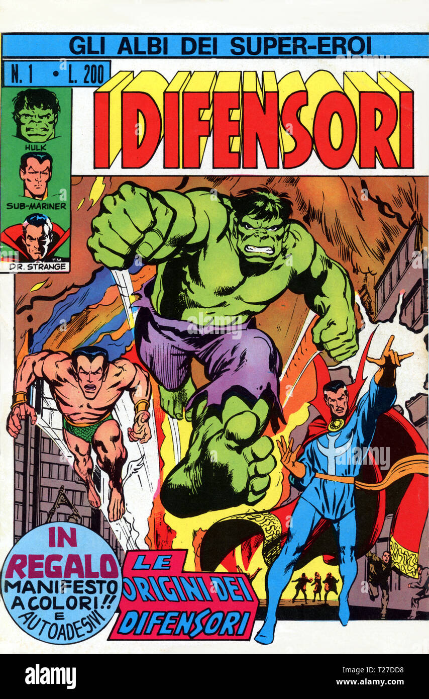Italy - 1973: first edition of Marvel comic books, cover of The Defenders,  i Difensori Stock Photo - Alamy