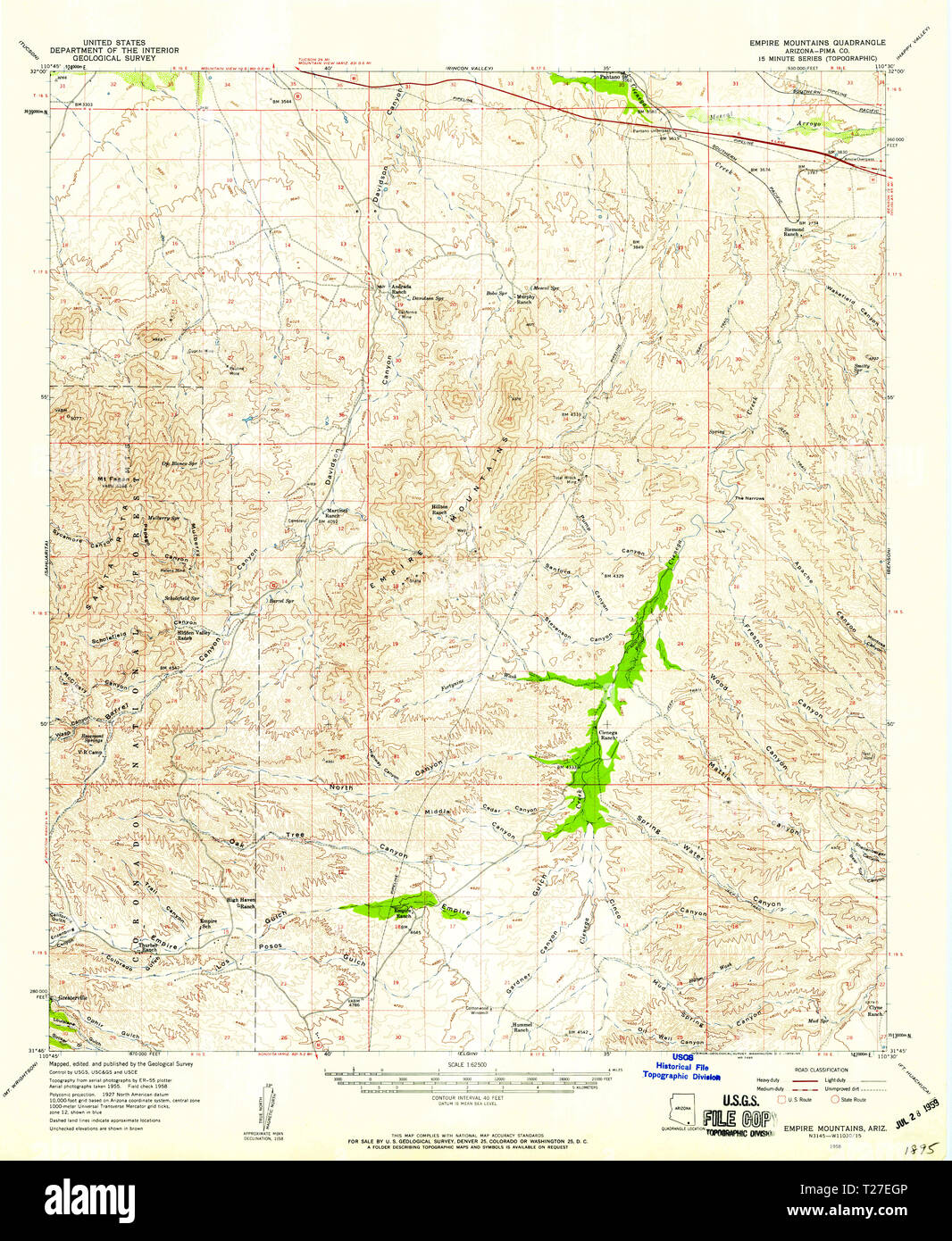 USGS TOPO Map Arizona AZ Empire - Usgs Topo Map Arizona Az Empire Mountains 314582 1958 62500 Restoration T27EGP 