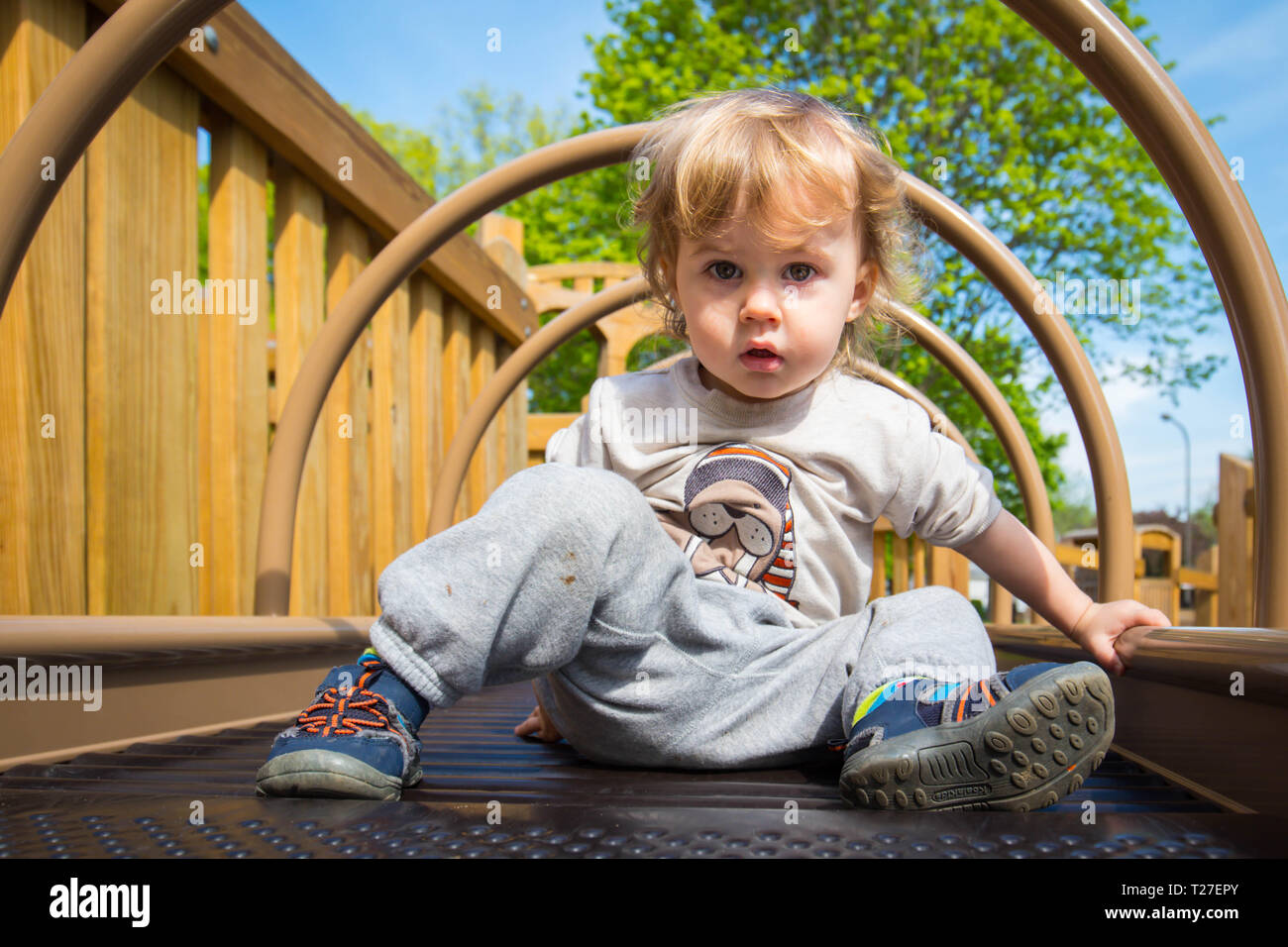 My son playing and growing up Stock Photo