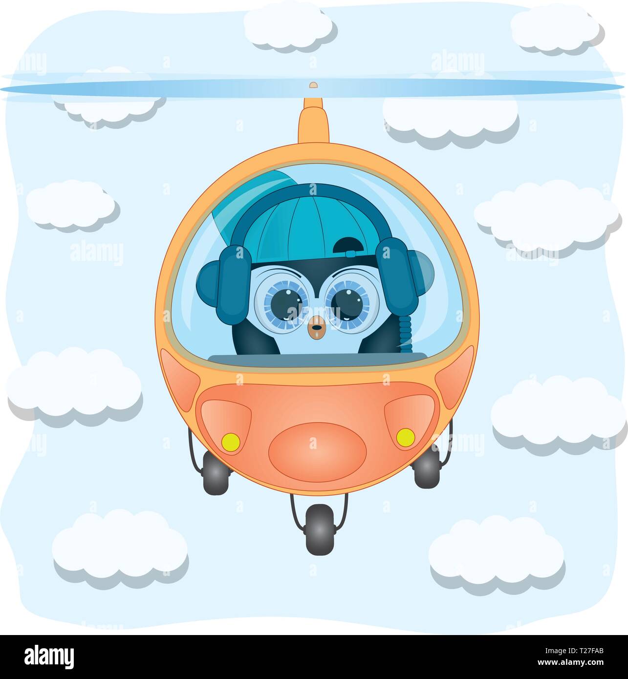little penguin pilot helicopter. cute cartoon vector illustration. Stock Vector