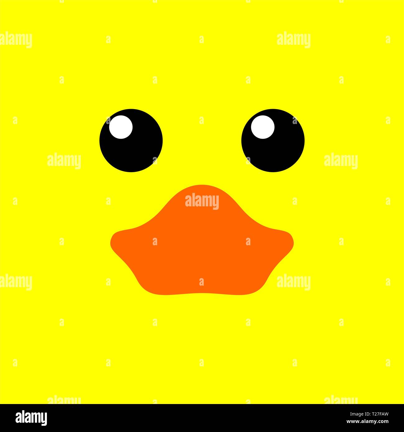 cute duck face on yellow background, minimalist flat illustration design for baby and kids Stock Vector