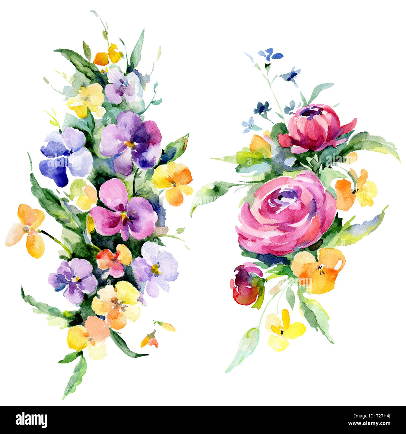 Bouquets floral botanical flowers. Watercolor background illustration ...