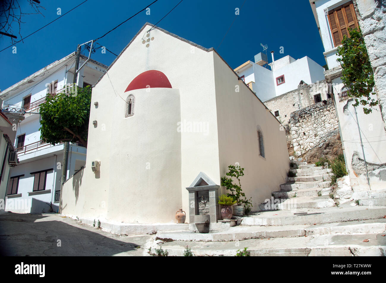 Small church in Kritsa, Crete, Greece Stock Photo
