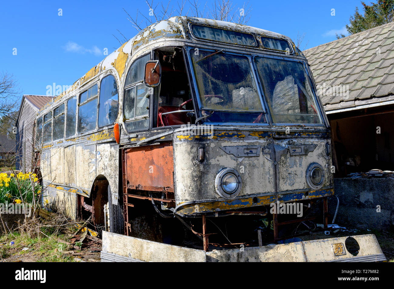 Dilapidated relic of vintage coach. Stock Photo
