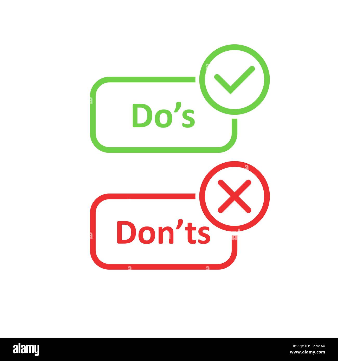 Do's and don'ts sign icon in flat style. Like, unlike vector