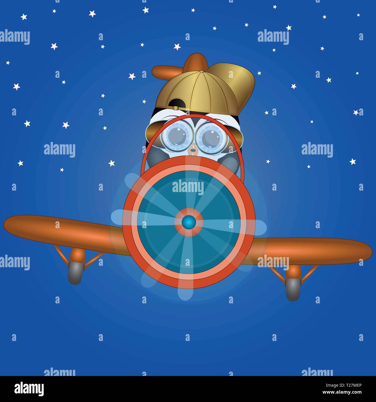 penguin the pilot of the plane.cartoon vector illustration. Stock Vector