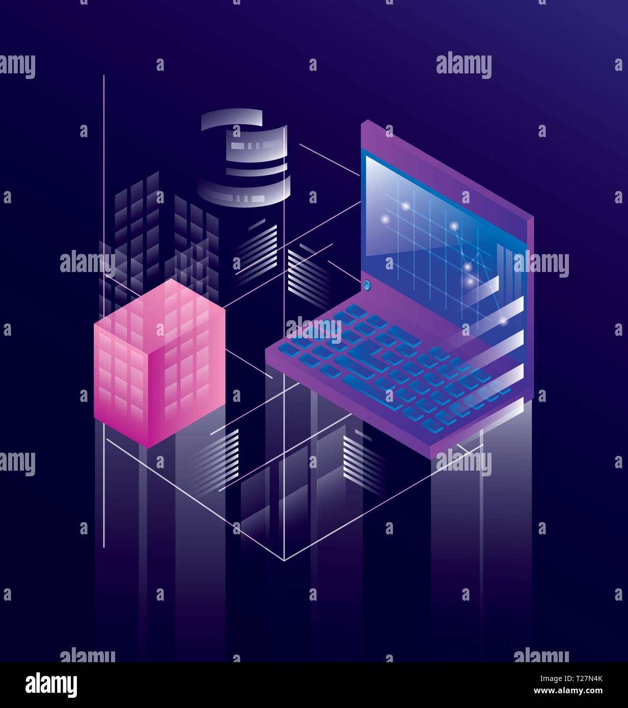 computer laptop with data center icons vector illustration design Stock ...