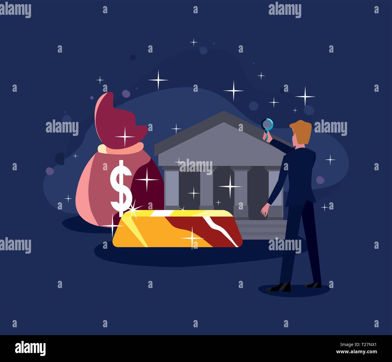 businessman money bag gold bars vector illustration Stock Vector Image ...
