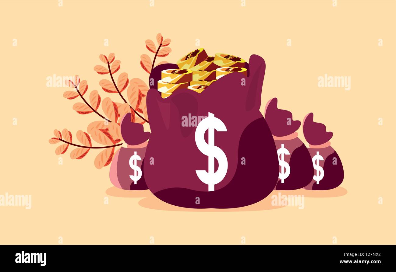 money bag coins stacked banking vector illustration Stock Vector Image