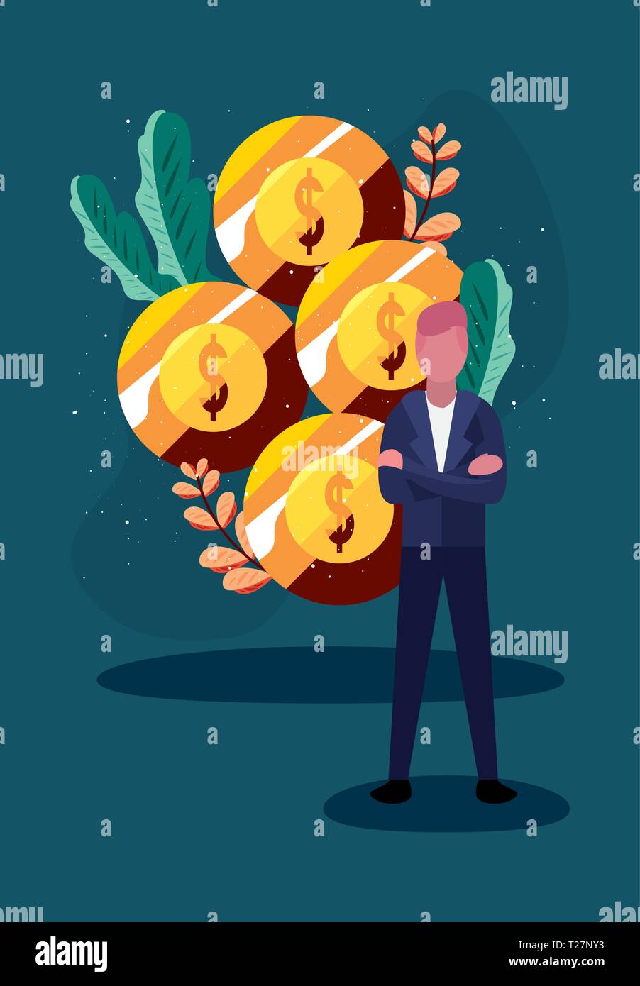 businessman gold coins dollar money vector illustration Stock Vector ...