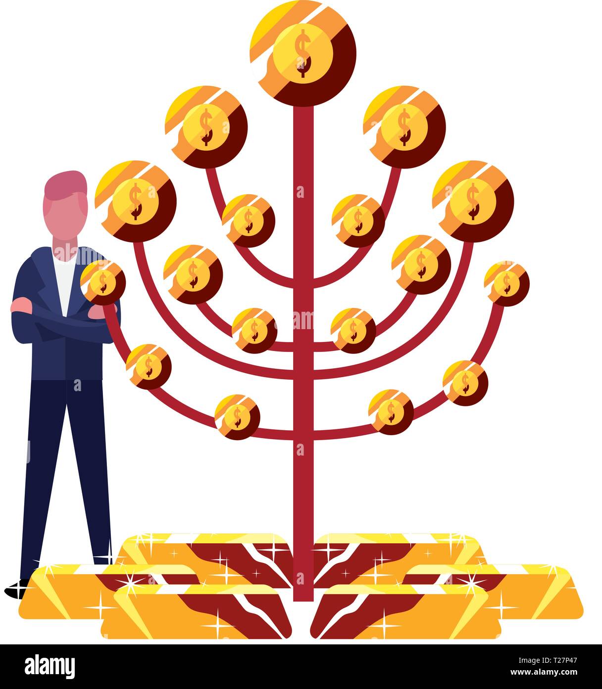 businessman money tree coins gold bars vector illustration vector ...