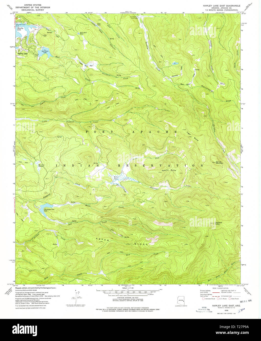 USGS TOPO Map Arizona AZ Hawley Lake East 311688 1978 24000 Restoration