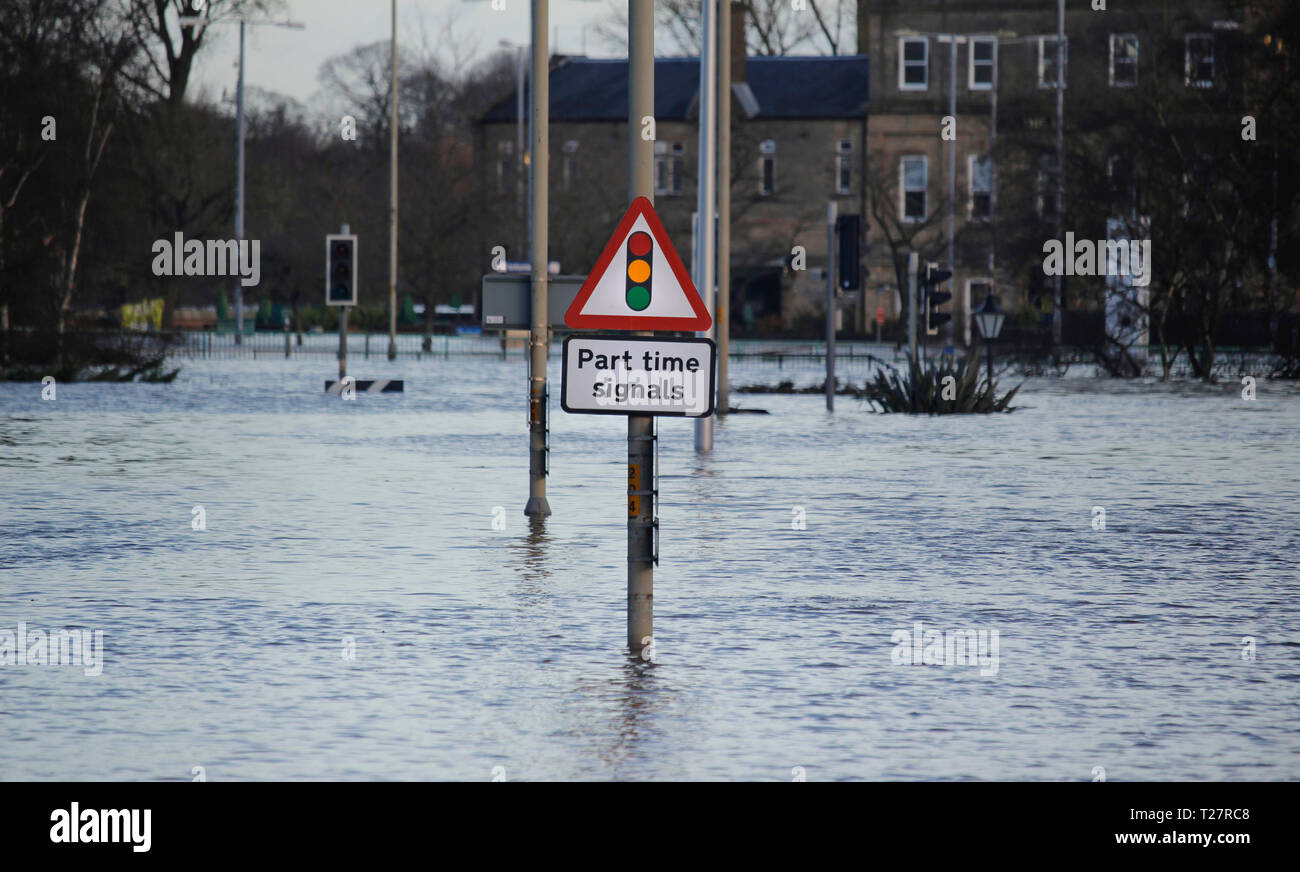 Flooding on Castleway in Carlisle after Storm Desmond. Cumbria, UK. Stock Photo