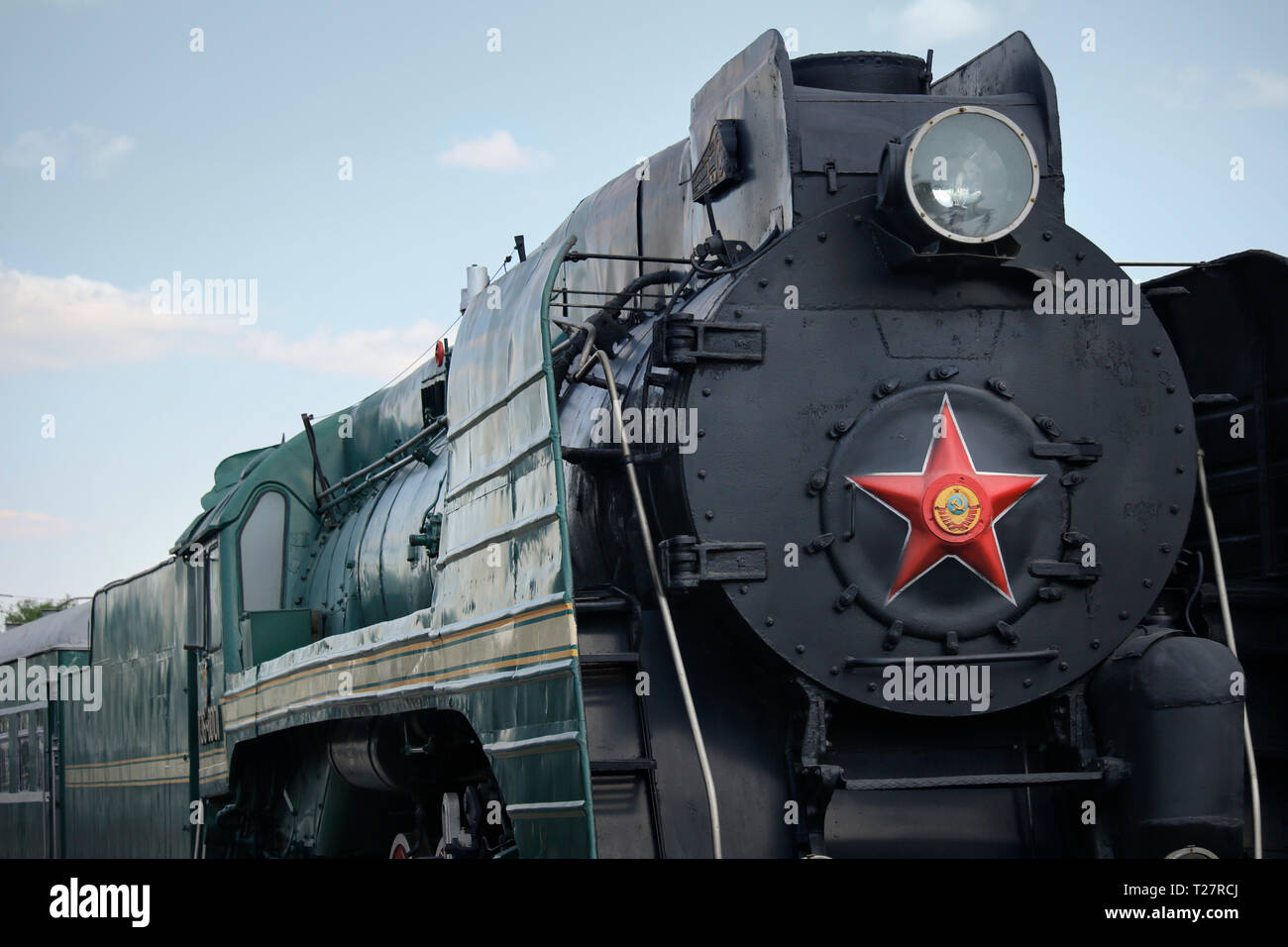 A 1950's mainline Soviet Class P36 Passenger Steam Train Rizhskiy Railway Museum, Moscow, Russia. Stock Photo