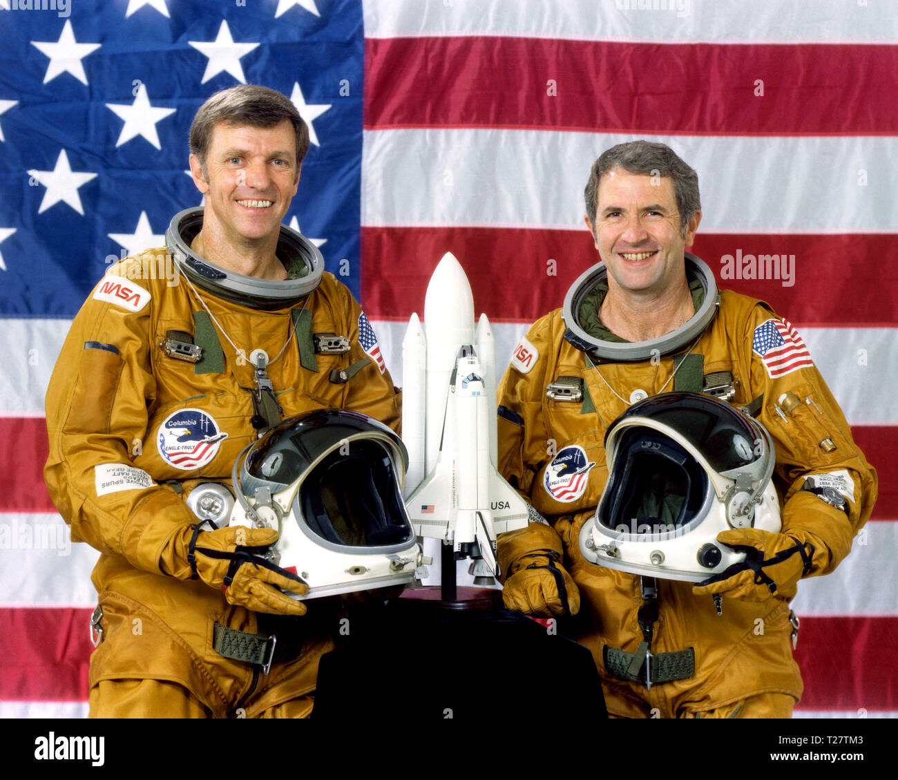 (May 1981) --- Astronauts Joe H. Engle, left, and Richard H. Truly are the commander and pilot, respectively, for the NASA STS-2 flight of the space shuttle Columbia, scheduled for Sept. 30, 1981 launch. Stock Photo