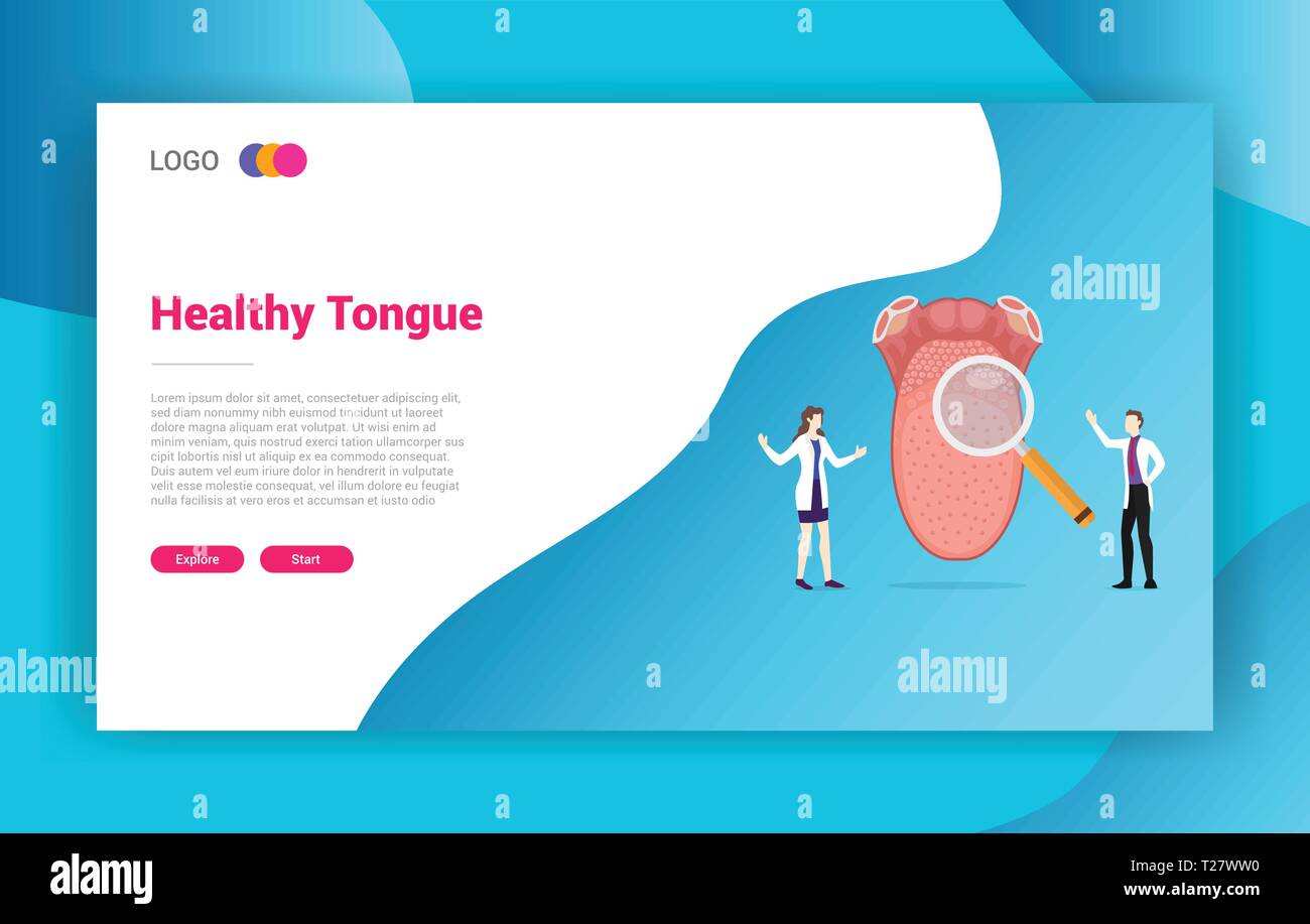 human tongue health doctor treatment concept for website design landing page template - vector Stock Vector