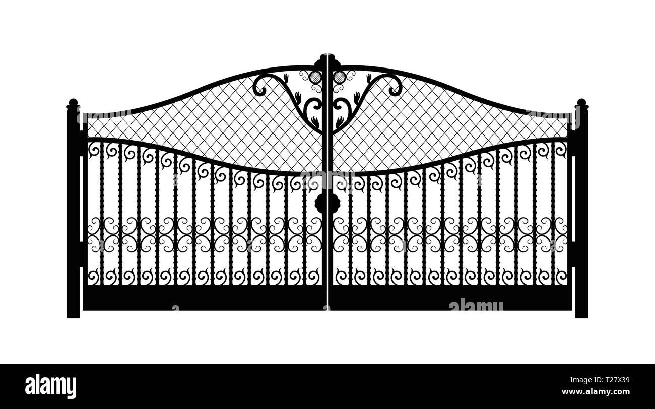 arched metal gate with ornaments on a white background