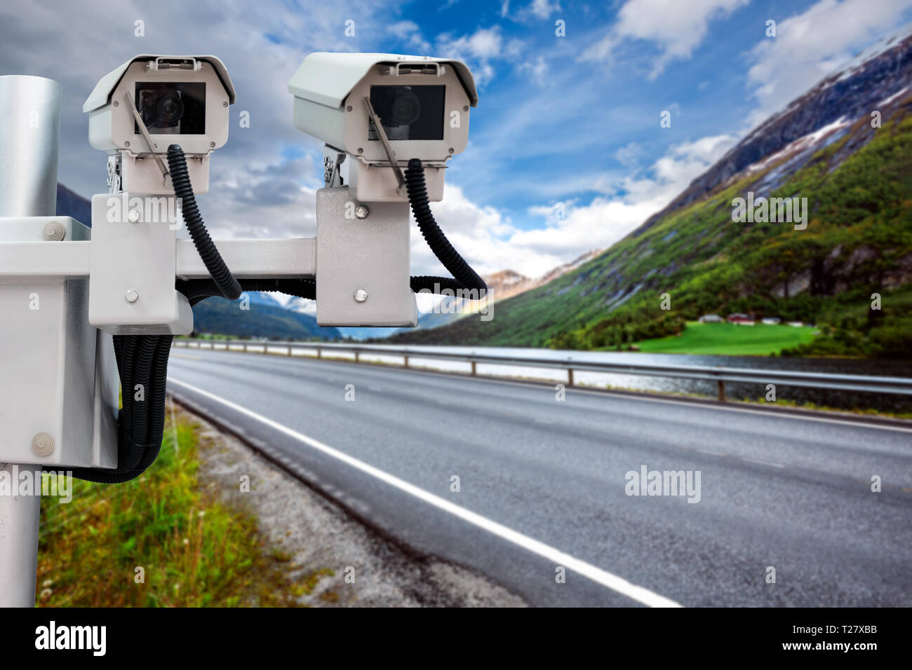 Radar speed control camera on the road Stock Photo Alamy