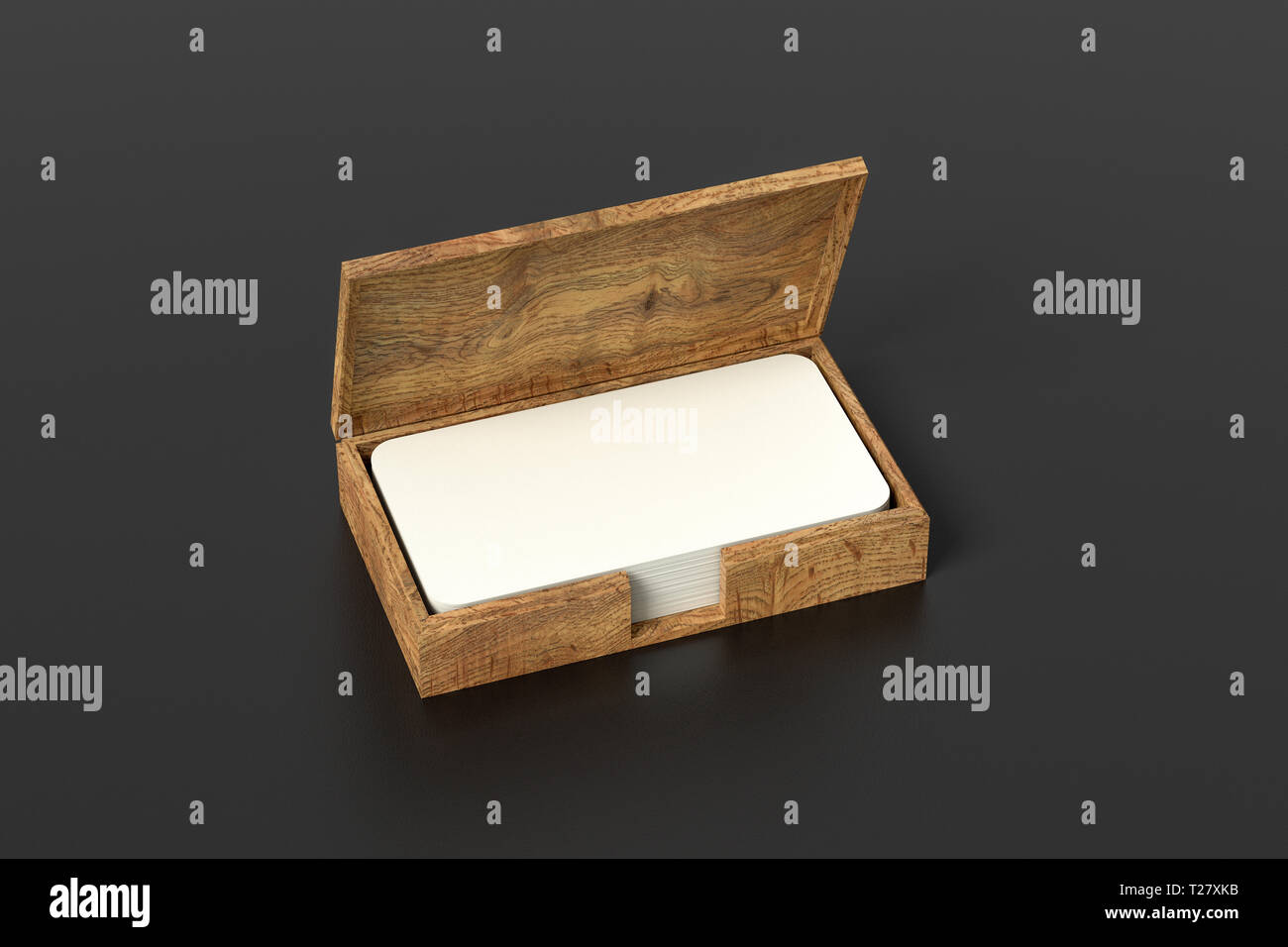 Wooden business card box holder with blank business cards with round
