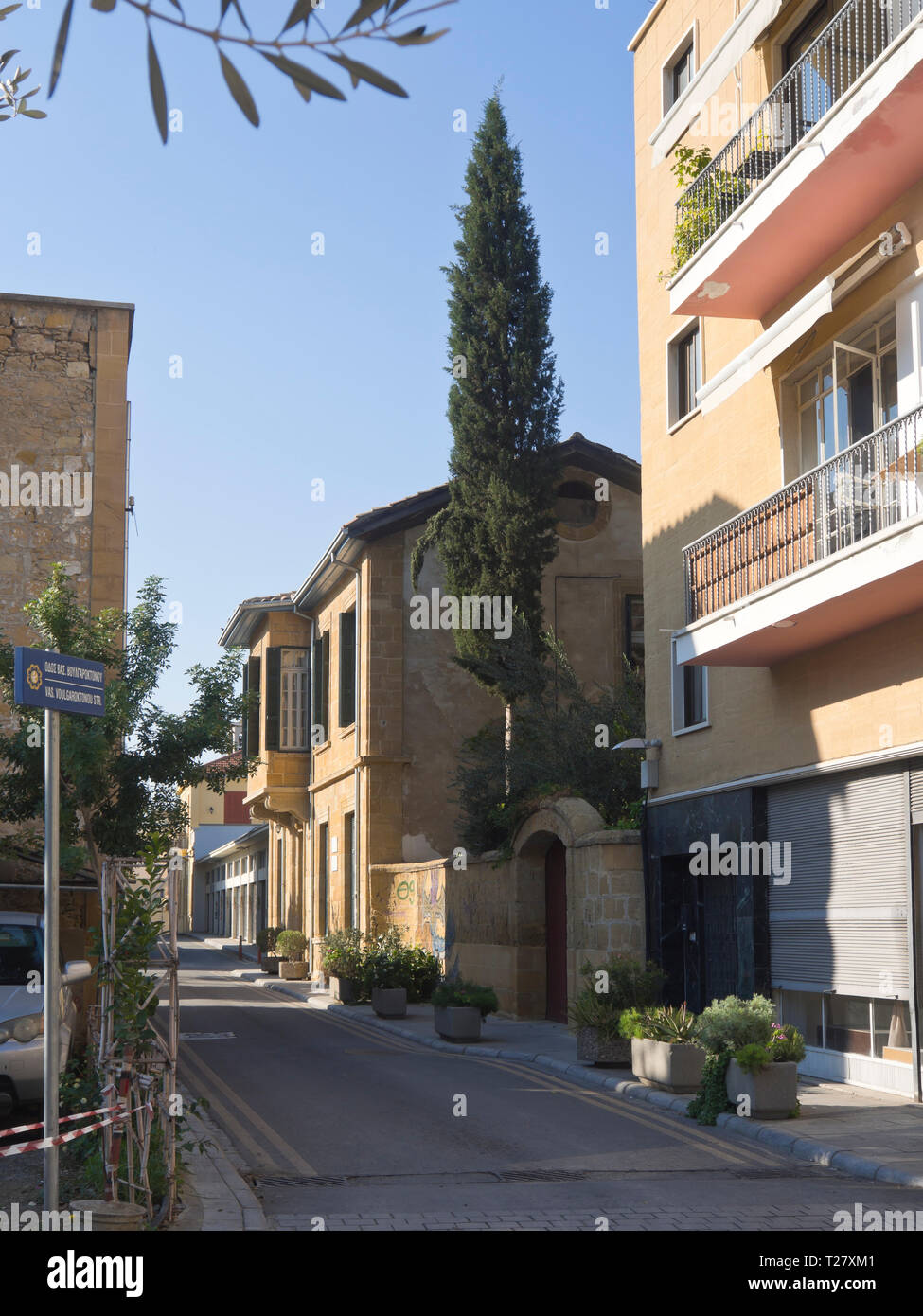 Straying from the main tourist artery Ledra street in Nicosia Cyprus gives sightseers views of interesting buildings and narrow streets Stock Photo