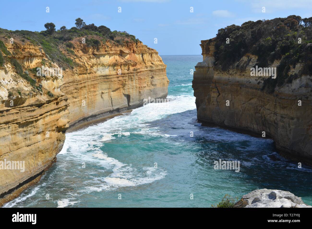 Loch Ard Gorge is a stunning tourist attraction along the Great Ocean Road featuring a beautiful beach located 3 mins away from The Twelve Apostles. Stock Photo