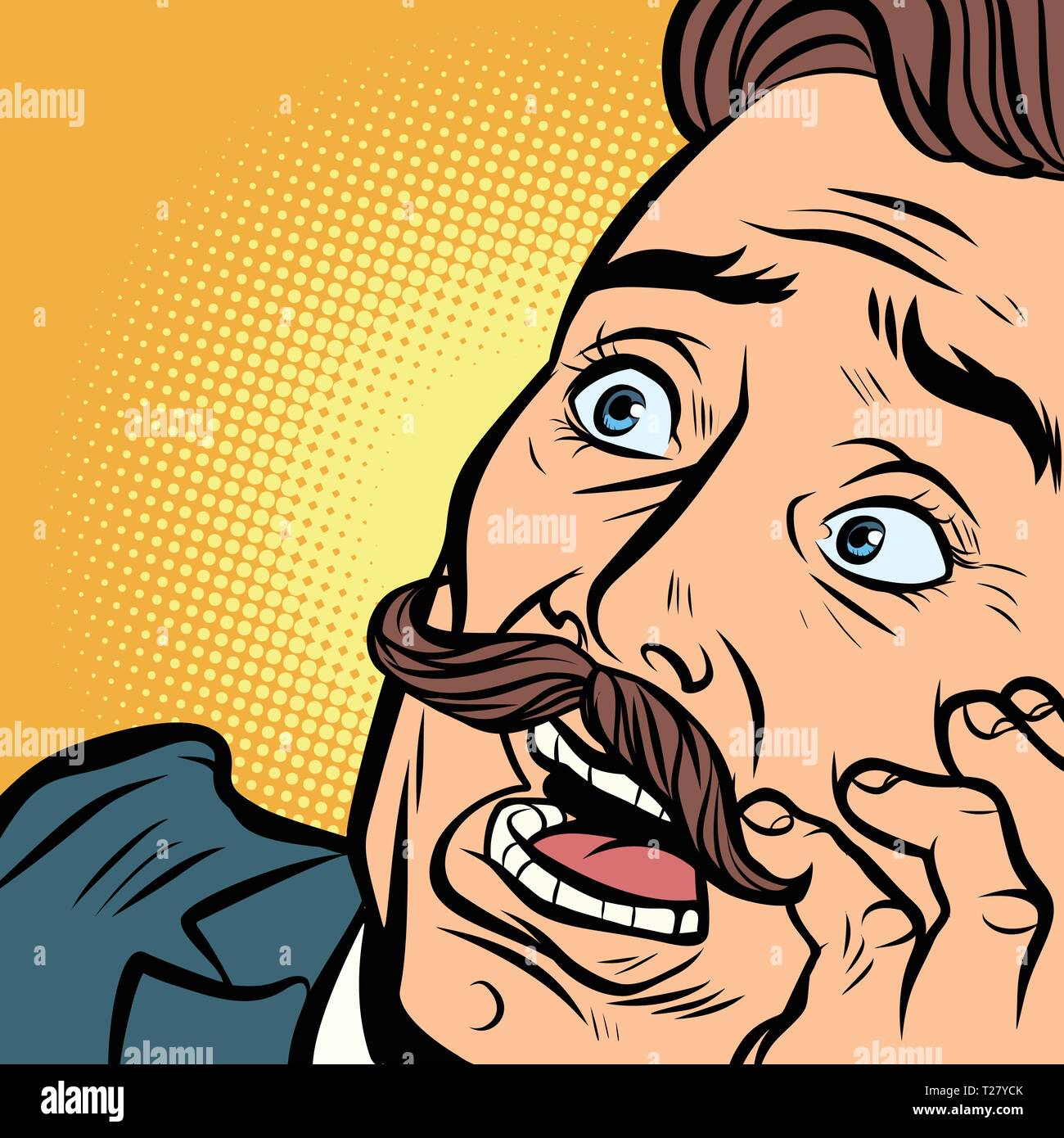 scared man with a mustache Stock Vector