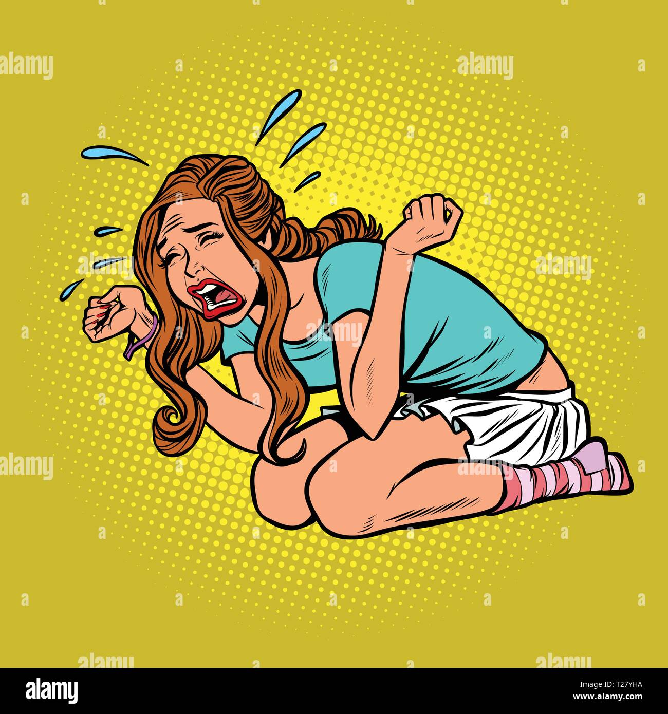 woman crying hysterical, panic stress Stock Vector