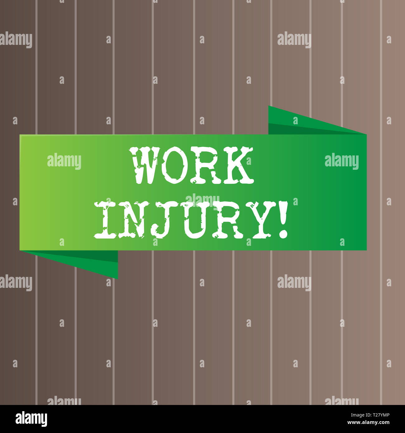 Text sign showing Work Injury. Business photo text accident that occurred during and as result of working Blank Folded Color Banner photo on Verticall Stock Photo