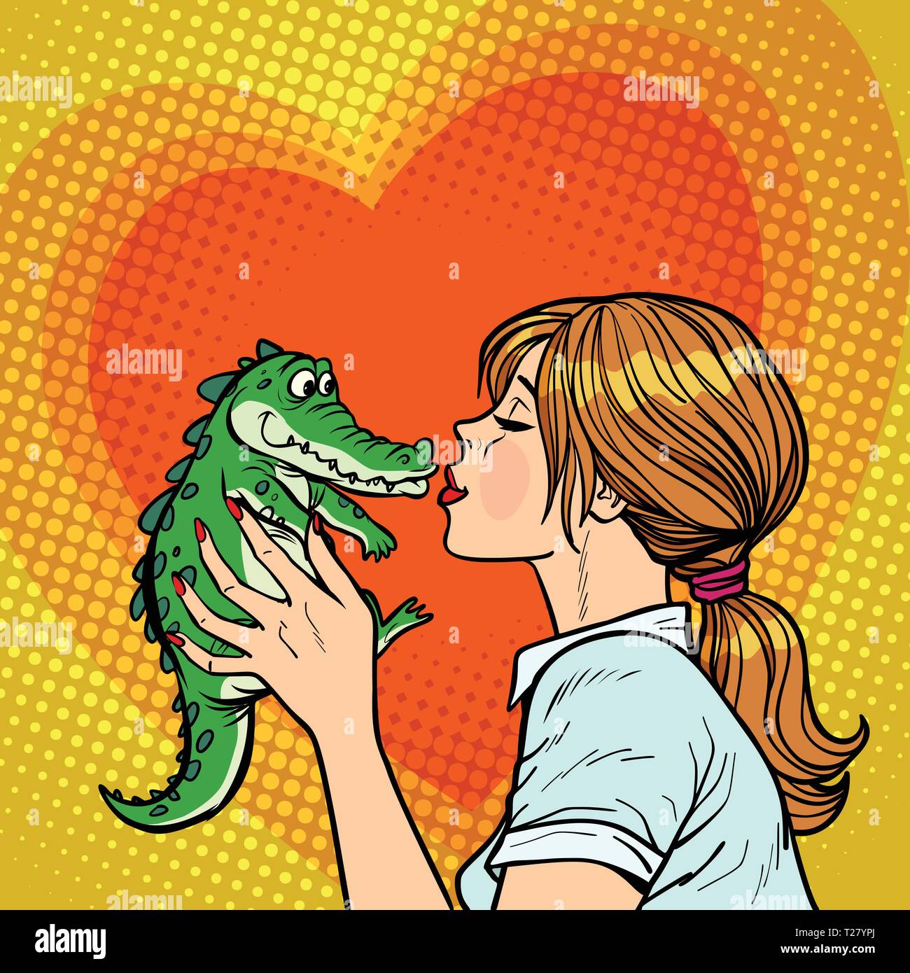 mom kisses crocodile, naughty baby concept Stock Vector