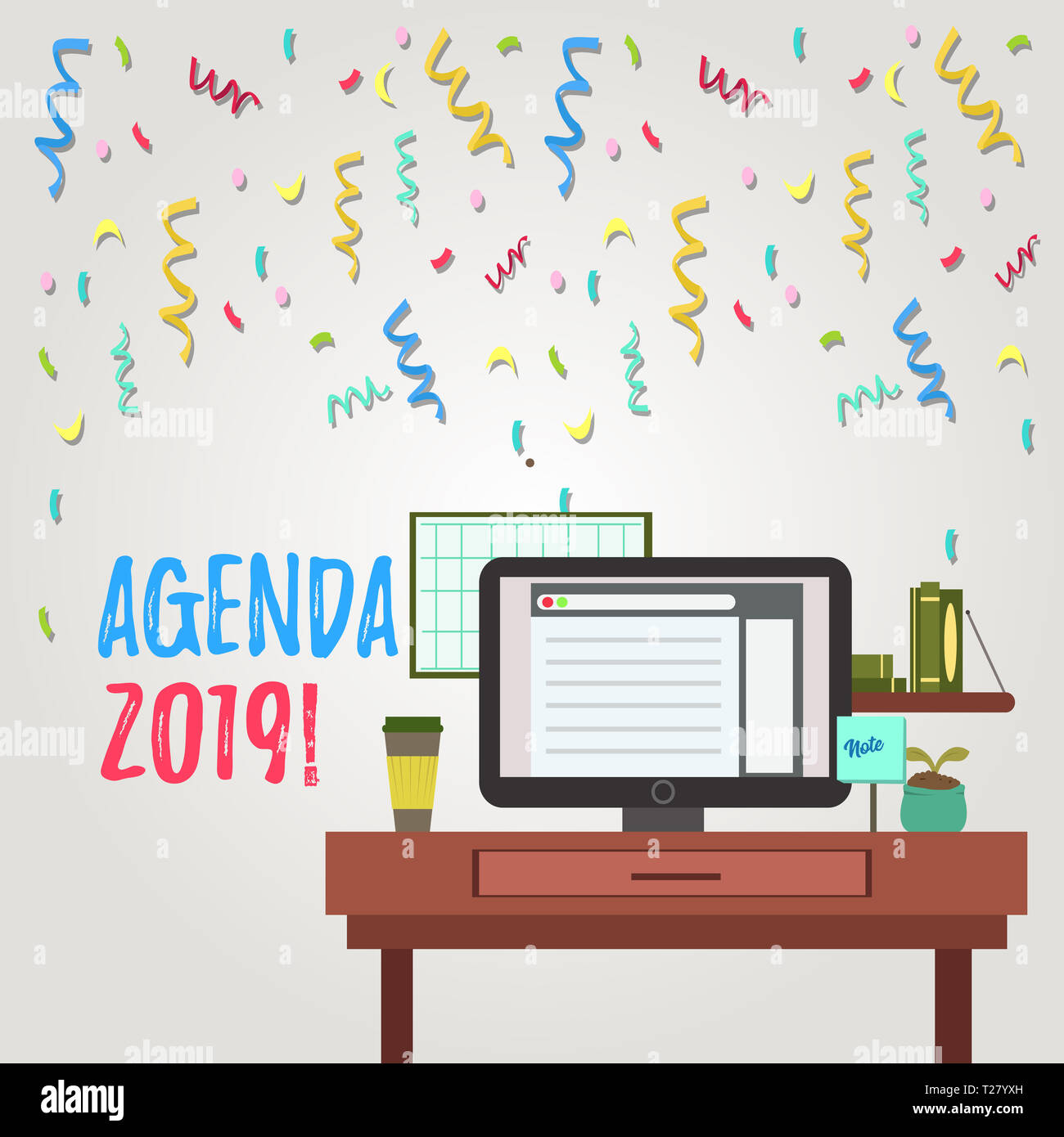 Writing note showing Agenda 2019. Business concept for list of items to be discussed at formal