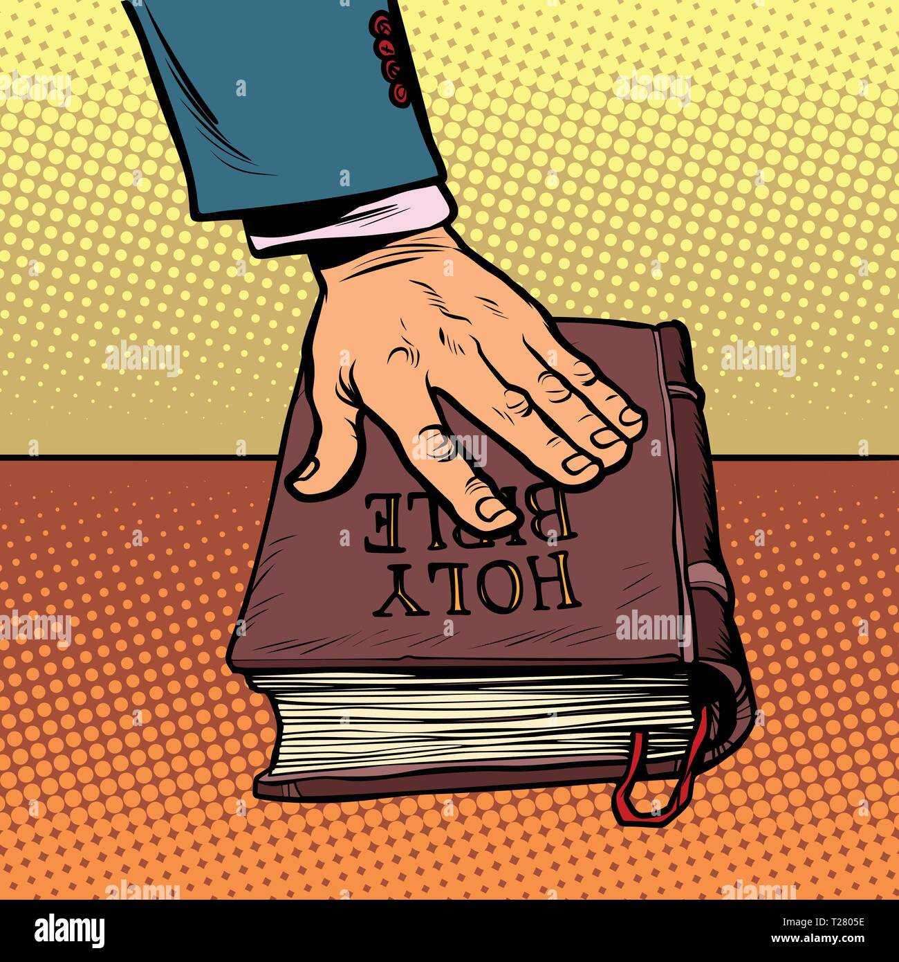 swearing on the Bible. court and religion Stock Vector