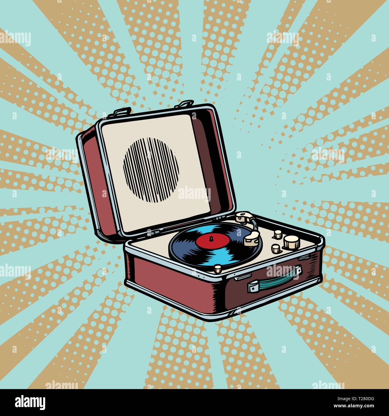 retro vinyl record player pop art background Stock Vector