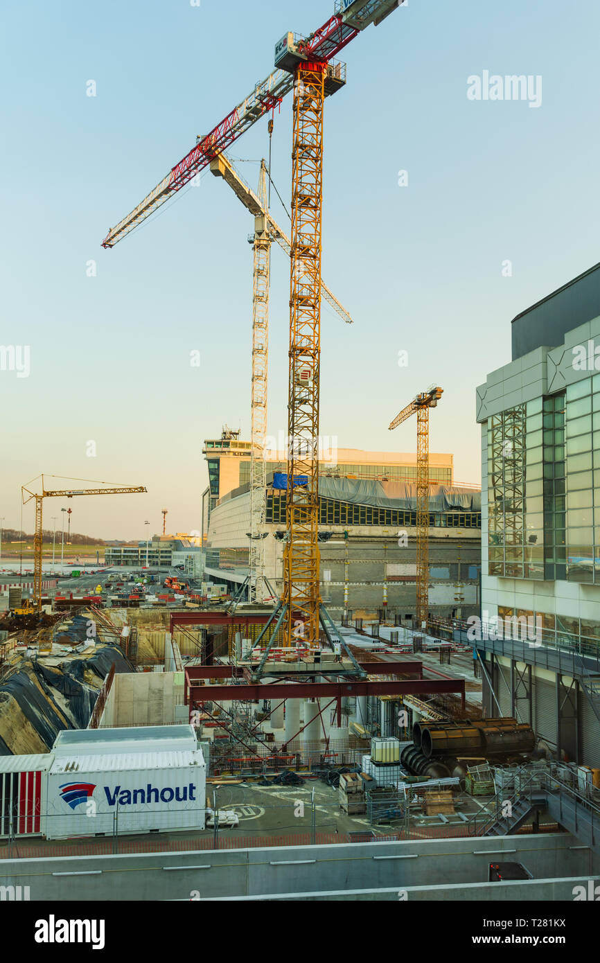 Brussels, Belgium, March 2019 Brussels airport, construction area for