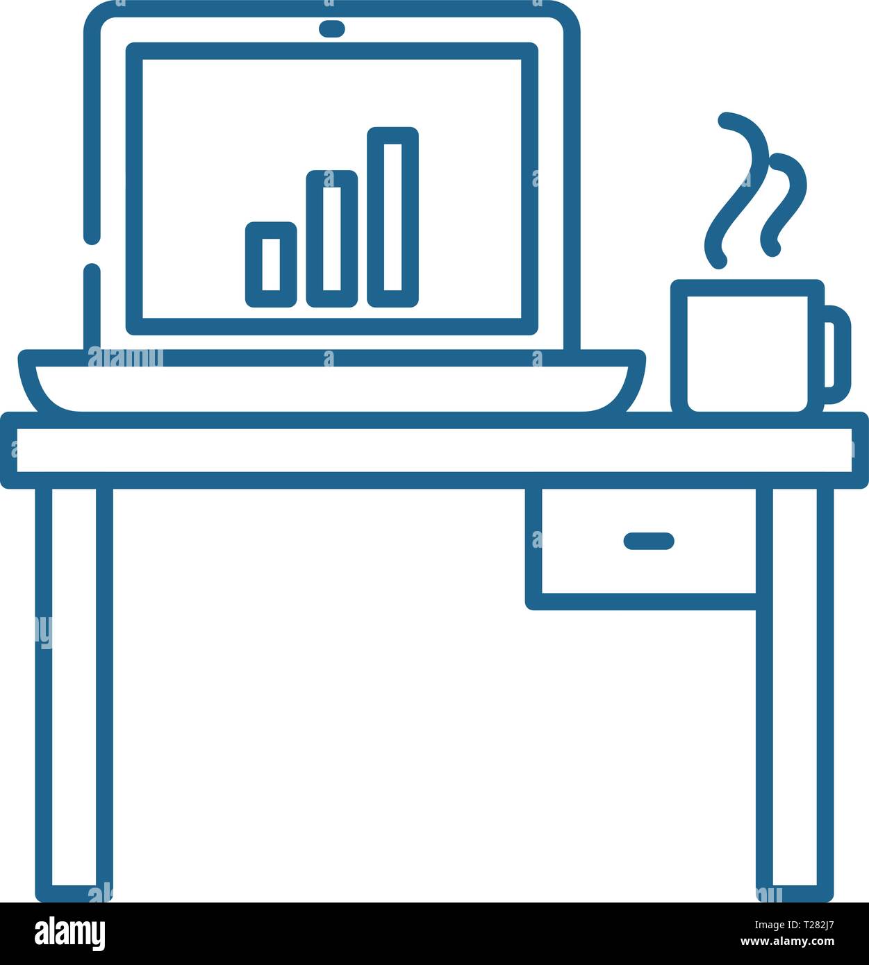 Computer desk line icon concept. Computer desk flat vector symbol, sign ...