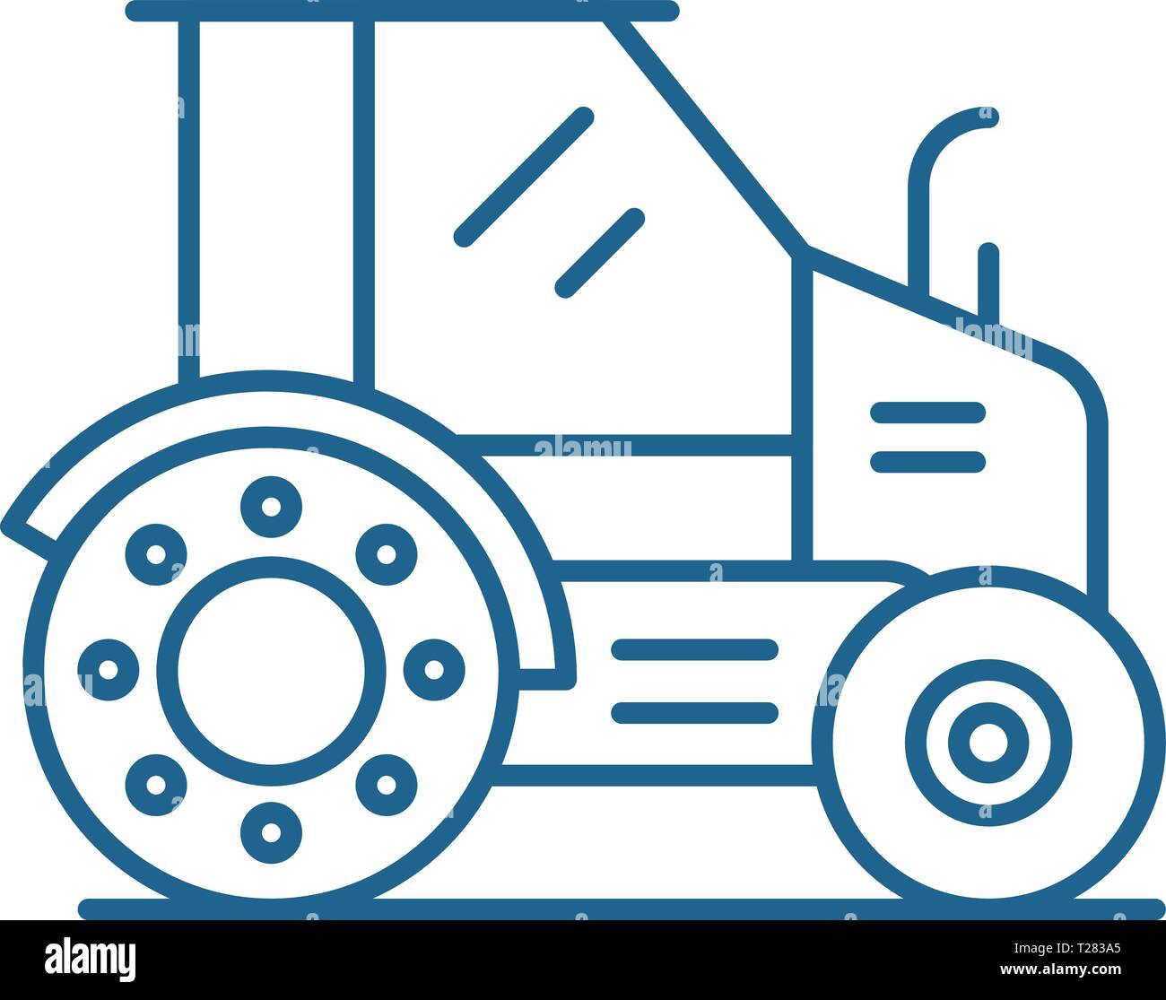 Farm tractor line icon concept. Farm tractor flat vector symbol, sign ...