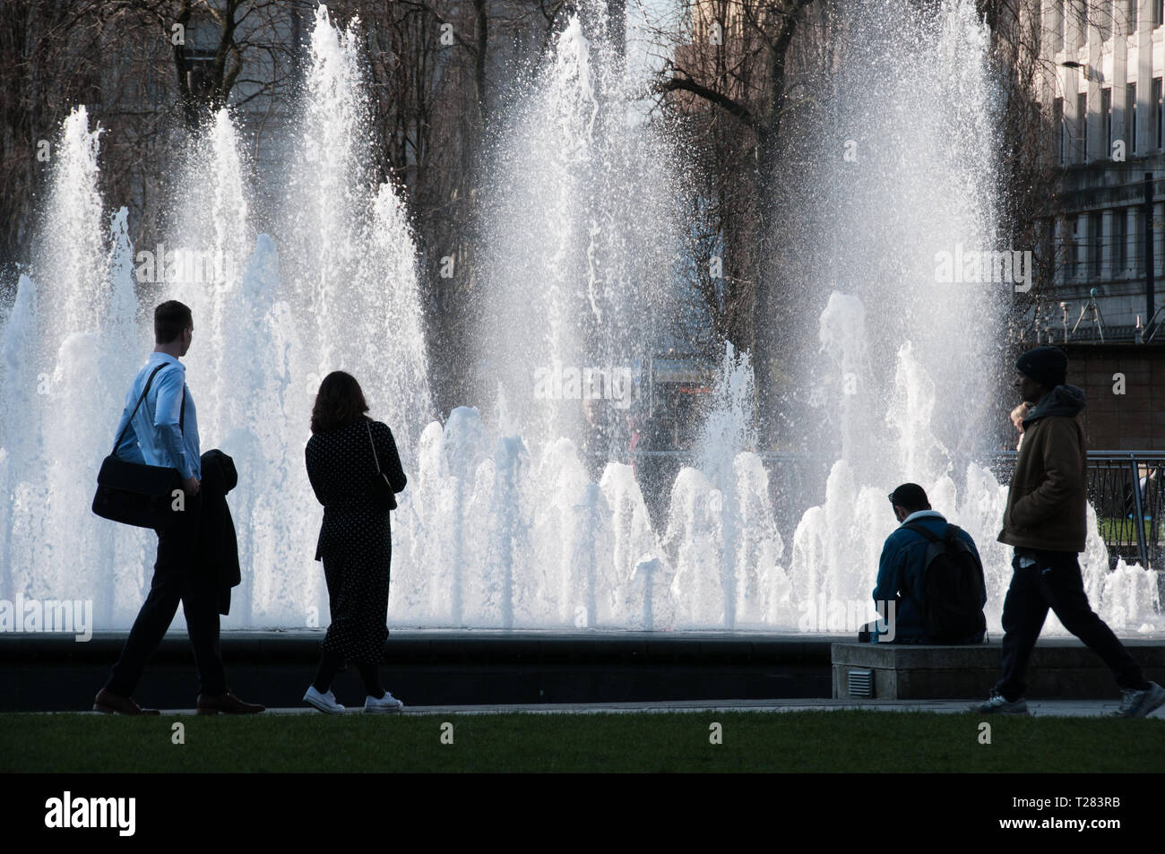 Around the UK - One of a selection of my images of the fountains in Piccadilly Gardens, Manchester Stock Photo