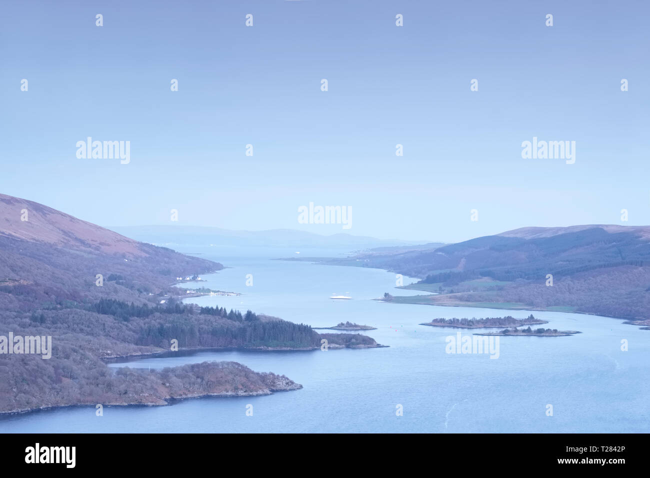 Tighnabruaich viewpoint in Argyll and Bute west coast showing Rothesay ferry crossing Scotland UK Stock Photo