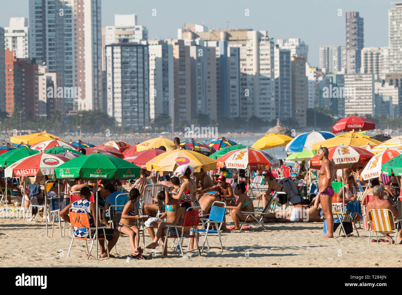 Colorful Umbrellas On Crowded Beach Stock Photos Colorful