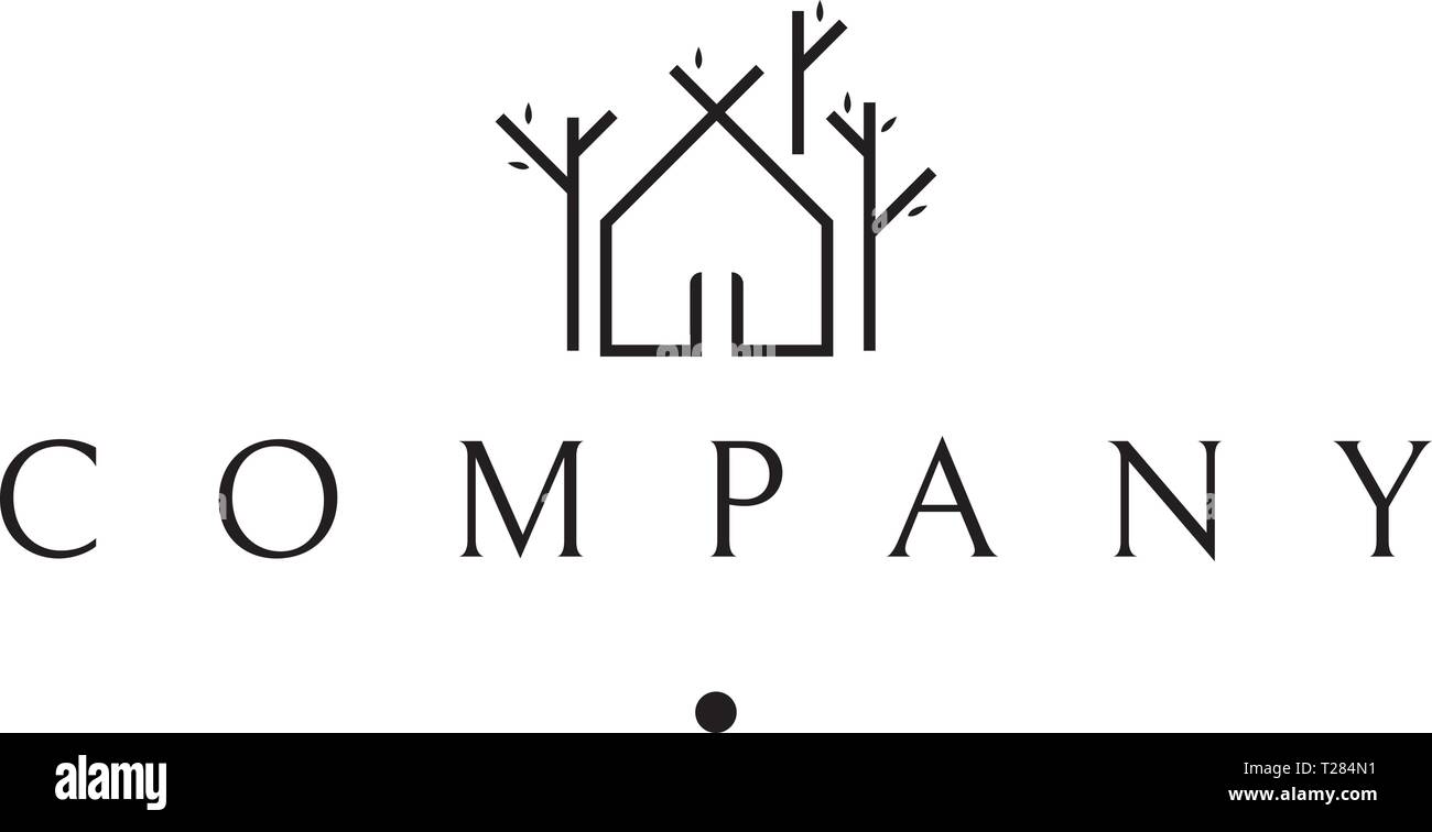 Tree real estate house black vector logo design Stock Vector Image