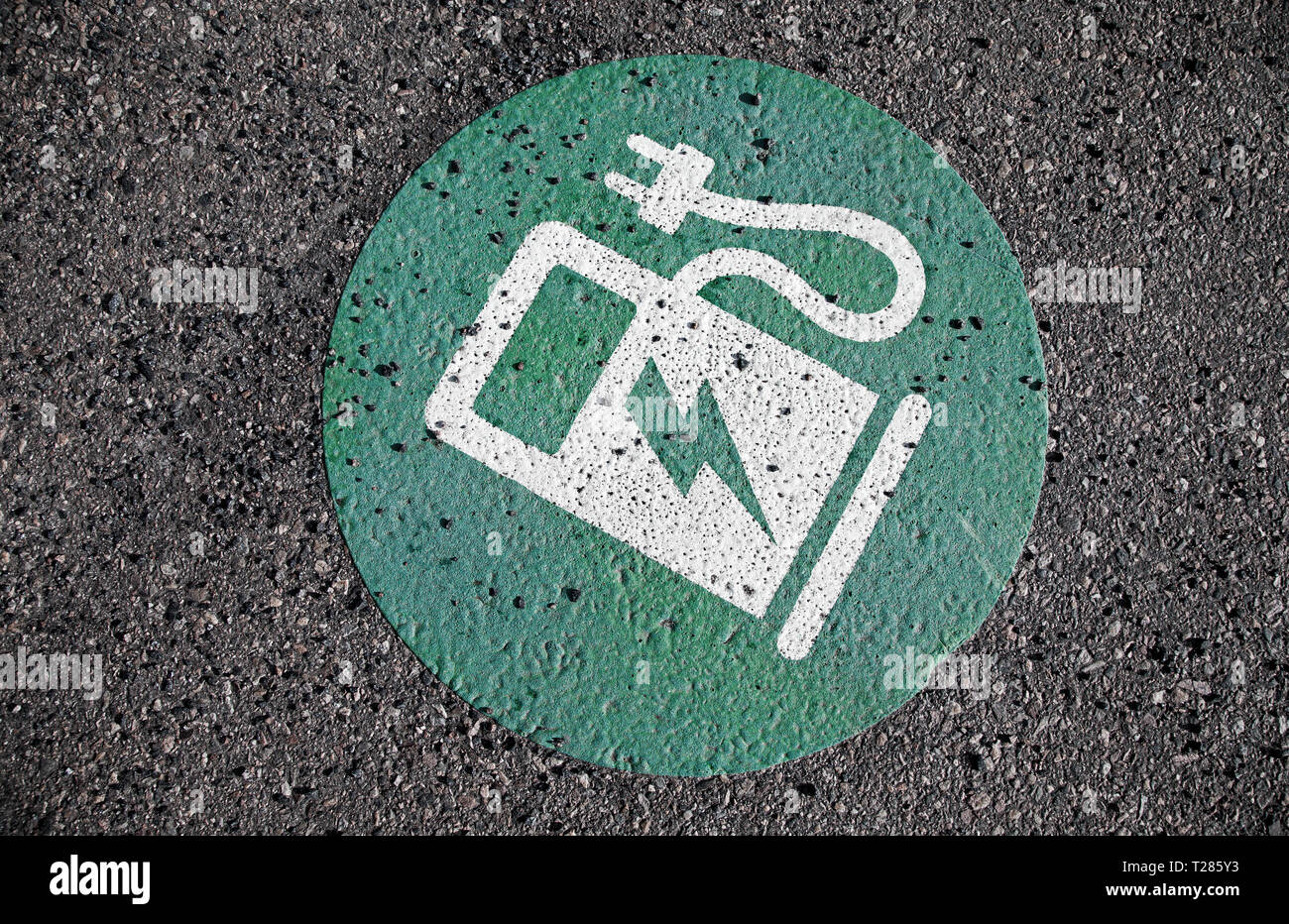 VADSTENA 2017-03-21 Symbol, at a parking lot, for charging station of electric car. Photo Jeppe Gustafsson Stock Photo