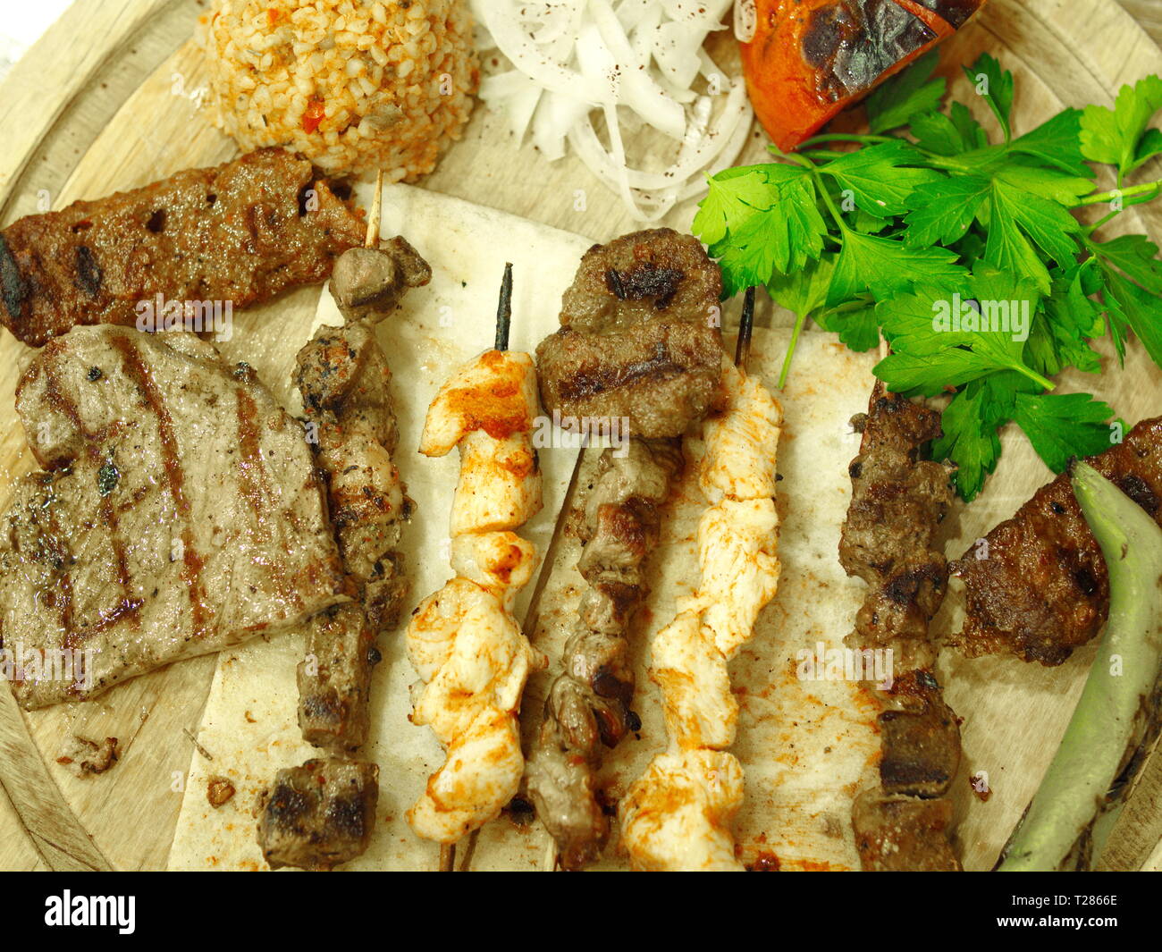 mixed grilled turkish kebabs. famous meat dishes from turkey Stock