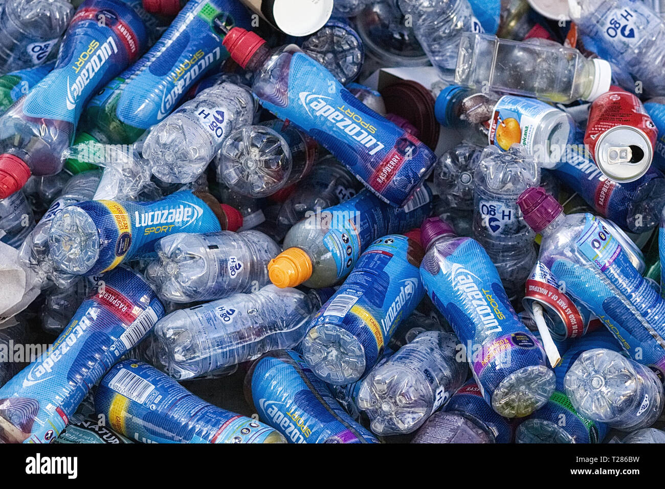 discarded plastic bottles after the half marathon in London Stock Photo